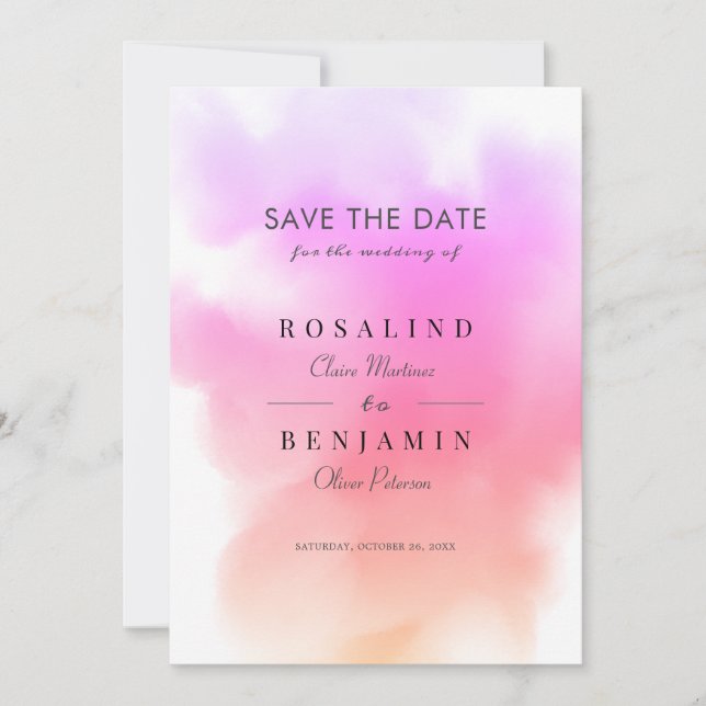 Abstrakte Hochzeit mit rosa Goldwasser Save The Date (Vorderseite)
