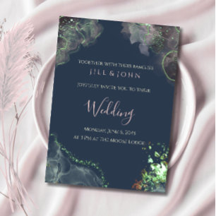 Abstrakte Hochzeits-Einladung Grün Navy Rosa Einladung