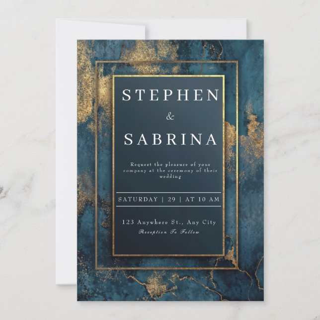 Abstrakte Hochzeitseinladung der Gold Navy Einladung (Vorderseite)