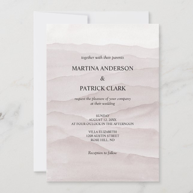 Abstrakte Hochzeitseinladung für staubige Rose Einladung (Vorderseite)