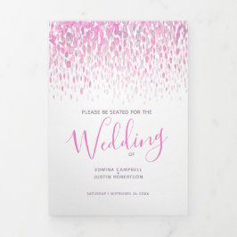 Abstrakte Hochzeitsfeier in Rosa und Weiß Dreifach-gefaltete Programmkarte