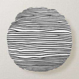 Abstrakte horizontale Linien_schwarz Rundes Kissen