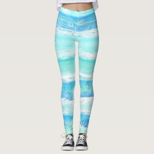 Abstrakte horizontale Streifen blau türkis weiß Leggings