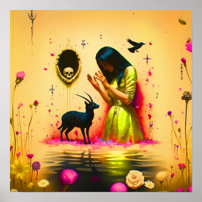 Abstrakte Hörner Katzenkatze Hexe KI Kunst Wert Poster (Vorne)