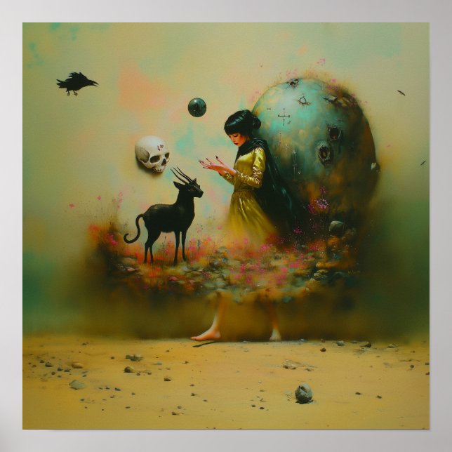 Abstrakte Hörner Katzenkatze Hexe KI Kunst Wert Poster (Vorne)