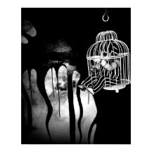 Abstrakte Horror-Kunst - Puppe im Käfig