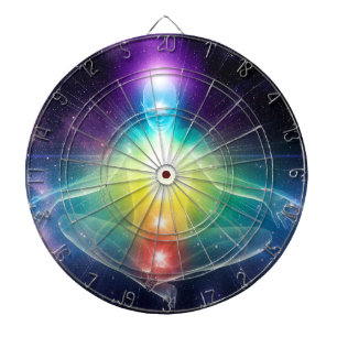 Abstrakte humanoide Lotus-Yoga-Pose mit Chakras Dartscheibe