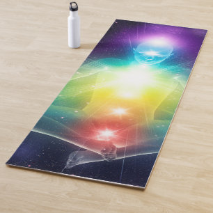 Abstrakte humanoide Lotus-Yoga-Pose mit Chakras Yogamatte