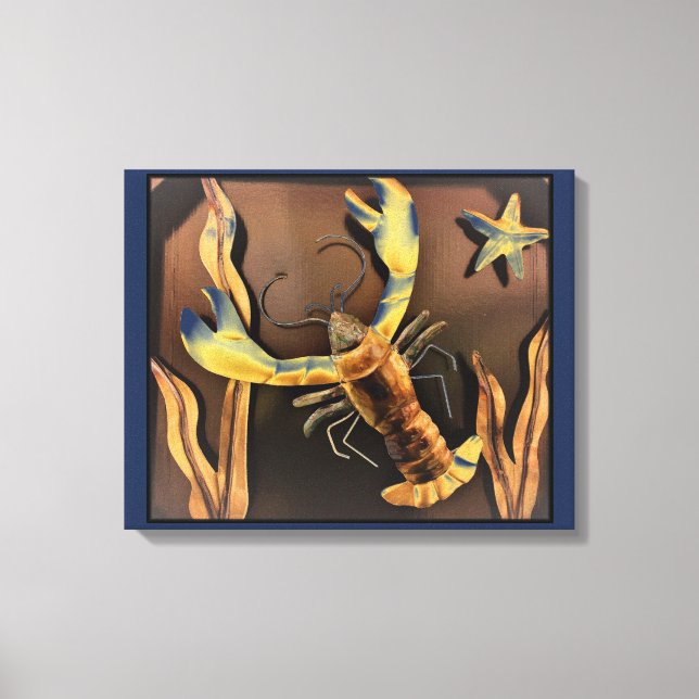 Abstrakte Hummerkunst (blauer Hintergrund) Leinwanddruck (Vorderseite)