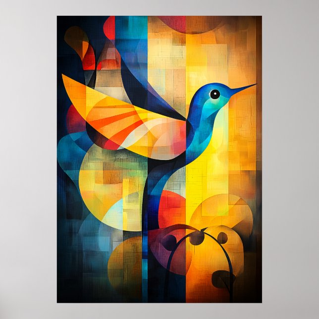 Abstrakte Hummingbird Art - Geometric Bird Poster (Vorne)