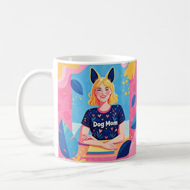 Abstrakte Hundemutter in Rosa Kaffeetasse (Links)