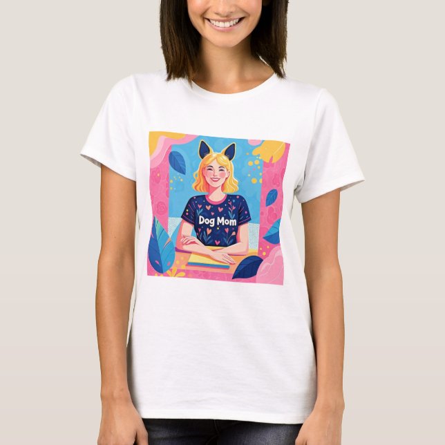 Abstrakte Hundemutter in Rosa T-Shirt (Vorderseite)