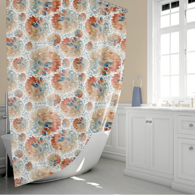 Abstrakte Hydrangea Blüten bei Herbstfarben Duschvorhang (Abstract Hydrangea Blooms in Fall Colors Shower Curtain by Jenn Steffen Art for Studio Posies.)
