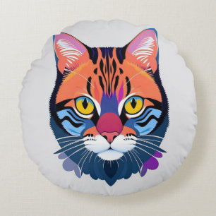 Abstrakte Illustration eines Katzengesichts Rundes Kissen
