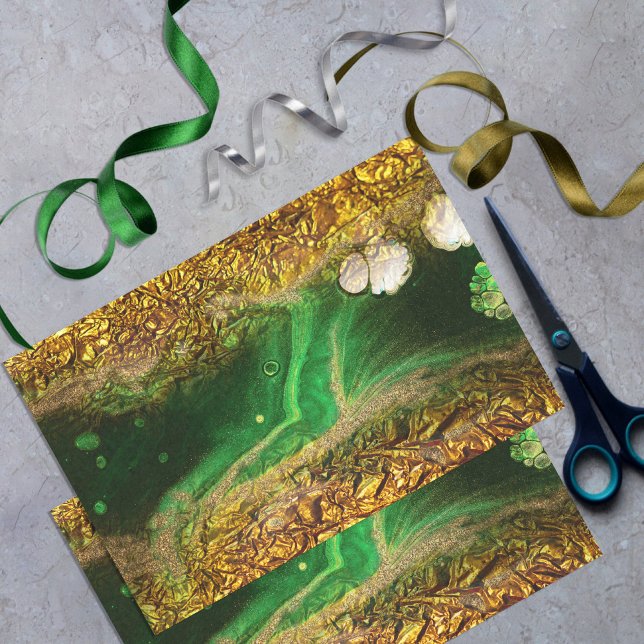 Abstrakte Imitate Gold-Metallic Foil Green Decoupa Seidenpapier (Von Creator hochgeladen)