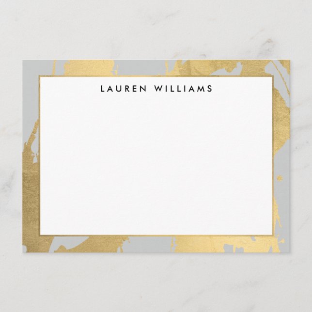 Abstrakte Imitate Gold Pinselstriche auf der graue Mitteilungskarte (Vorderseite)