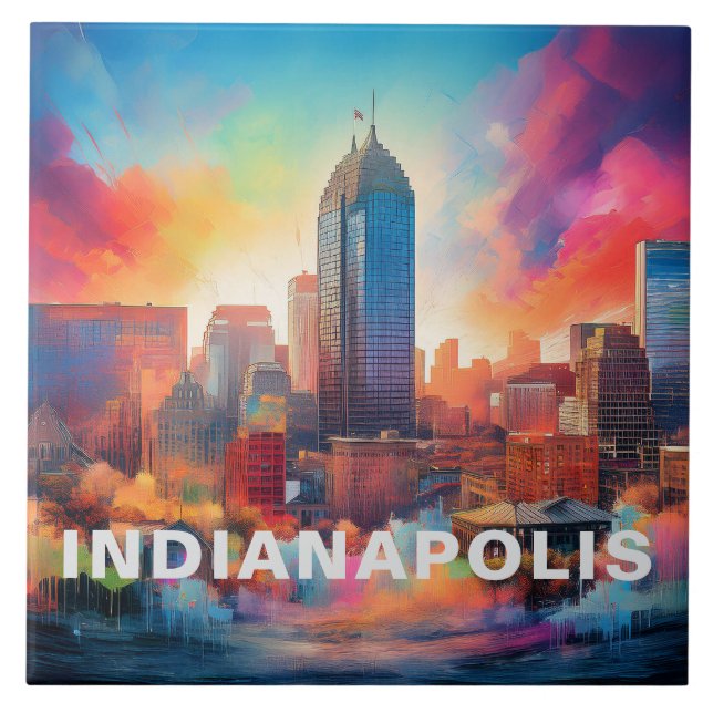 Abstrakte Indianapolis Skyline Art Modern Fliese (Vorderseite)