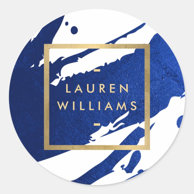 Abstrakte Indigo Blue Pinselstriche Runder Aufkleber (Vorderseite)