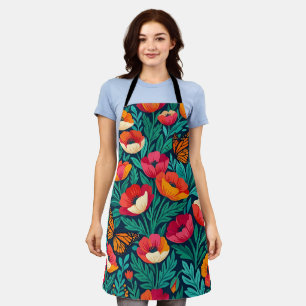 Abstrakte indische Blumen-Mohn-Schmetterlinge-Schü Schürze