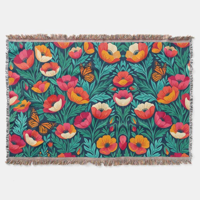 Abstrakte indische Blumenmohn-Monarch-Decken Decke (Vorderseite)