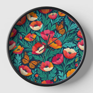 Abstrakte indische Blumenmohn-Monarch-Kunstuhren Uhr