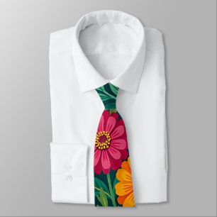 Abstrakte indische Textil-Blumen-Zinnias-Halstuch Krawatte
