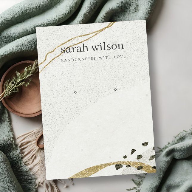 Abstrakte Ivory Black Gold Stud Earring Display Visitenkarte (Von Creator hochgeladen)