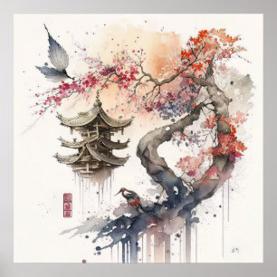 Abstrakte japanische Landschaft Poster