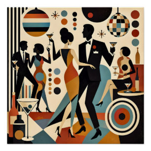 Abstrakte Jazzy Martinis und tanzende Cocktailpart Poster