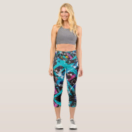 Abstrakte Jugendstil-Retrograde Capri Leggings