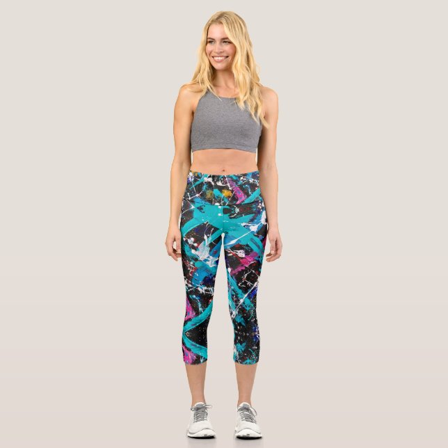 Abstrakte Jugendstil-Retrograde Capri Leggings (Vorderseite)