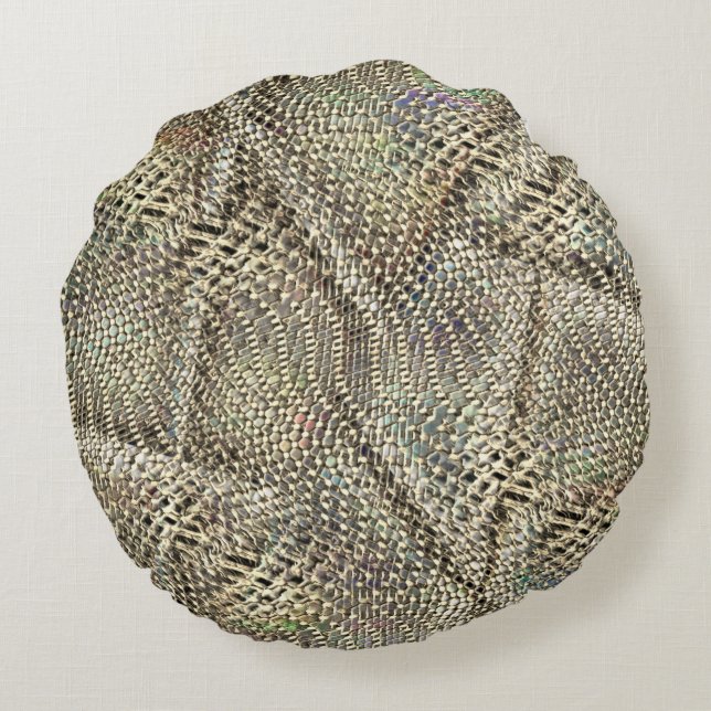 Abstrakte Jute mit leichter Metalltonschnur Rundes Kissen (Rückseite)
