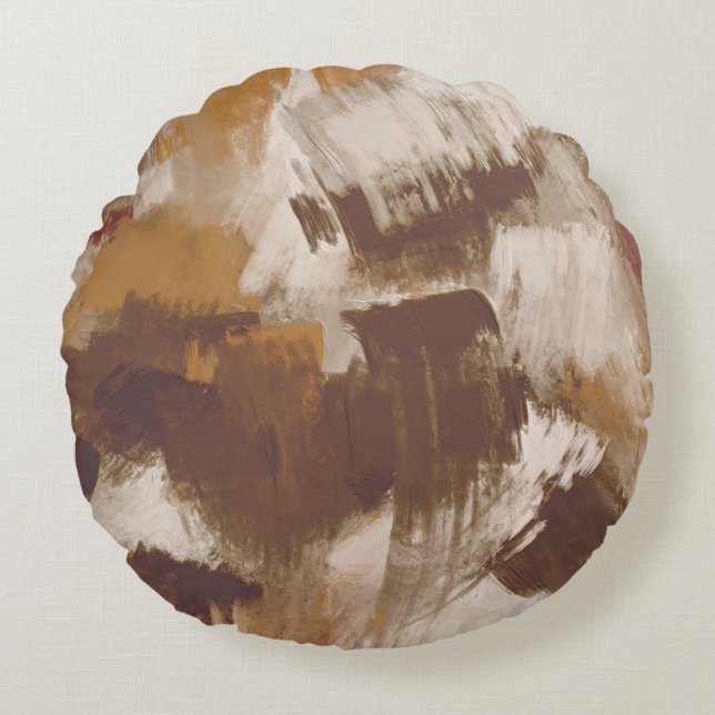Abstrakte Kaffeefarben Paint Strokes Rundes Kissen (Vorderseite)