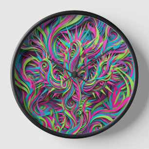 Abstrakte Kaktus Neon-Vibrant-Kunstuhren Uhr