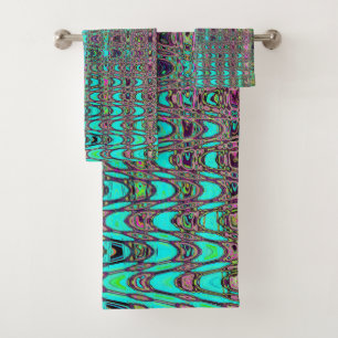 Abstrakte Kaleidoskopische Aqua Retro Boomerang Wa Badhandtuch Set