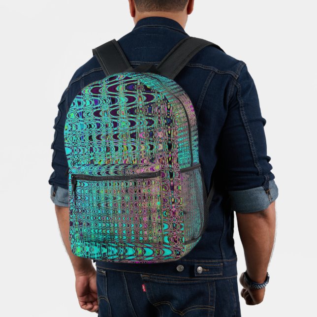 Abstrakte Kaleidoskopische Aqua Retro Boomerang Wa Bedruckter Rucksack (Insitu (Modell))
