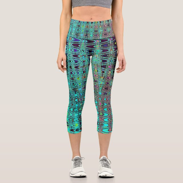 Abstrakte Kaleidoskopische Aqua Retro Boomerang Wa Capri Leggings (Vorderseite)