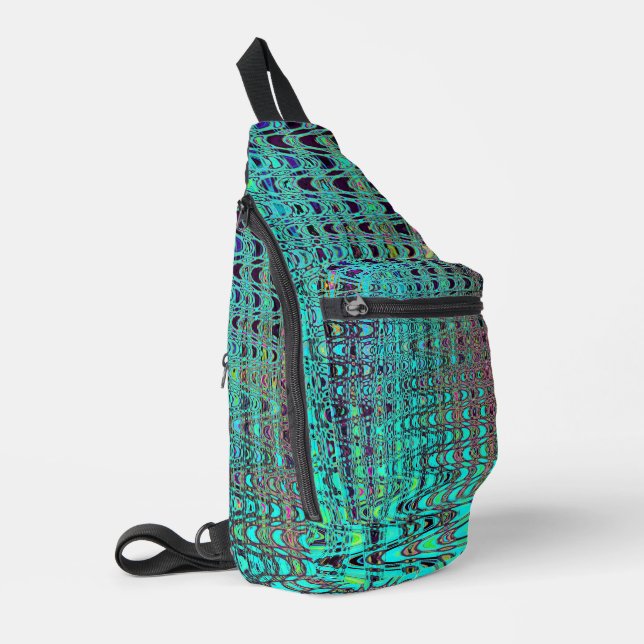 Abstrakte Kaleidoskopische Aqua Retro Boomerang Wa Crossbody Bag (Linke Seite)