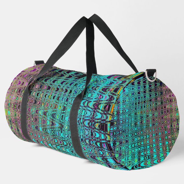 Abstrakte Kaleidoskopische Aqua Retro Boomerang Wa Duffle Bag (Linke Ecke)
