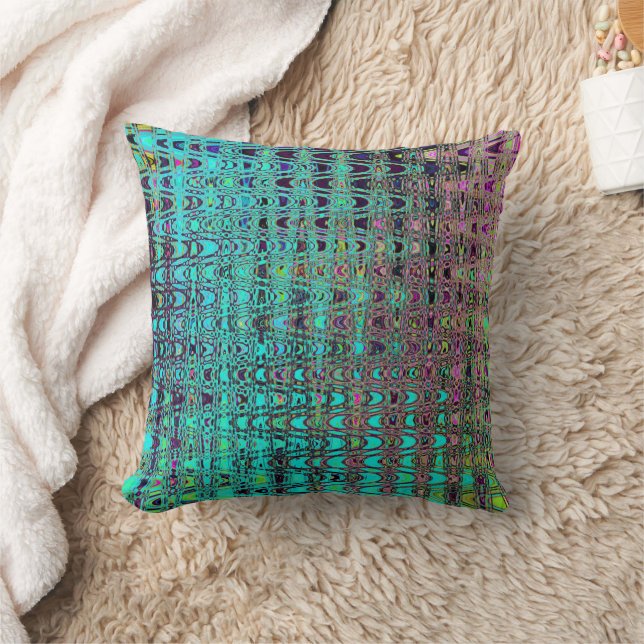 Abstrakte Kaleidoskopische Aqua Retro Boomerang Wa Kissen (Decke)