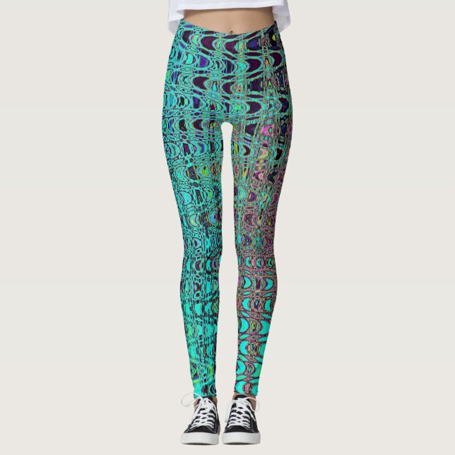 Abstrakte Kaleidoskopische Aqua Retro Boomerang Wa Leggings (Vorderseite)