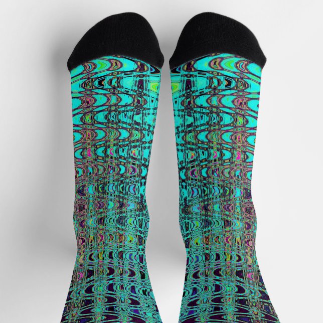 Abstrakte Kaleidoskopische Aqua Retro Boomerang Wa Socken (Oben)