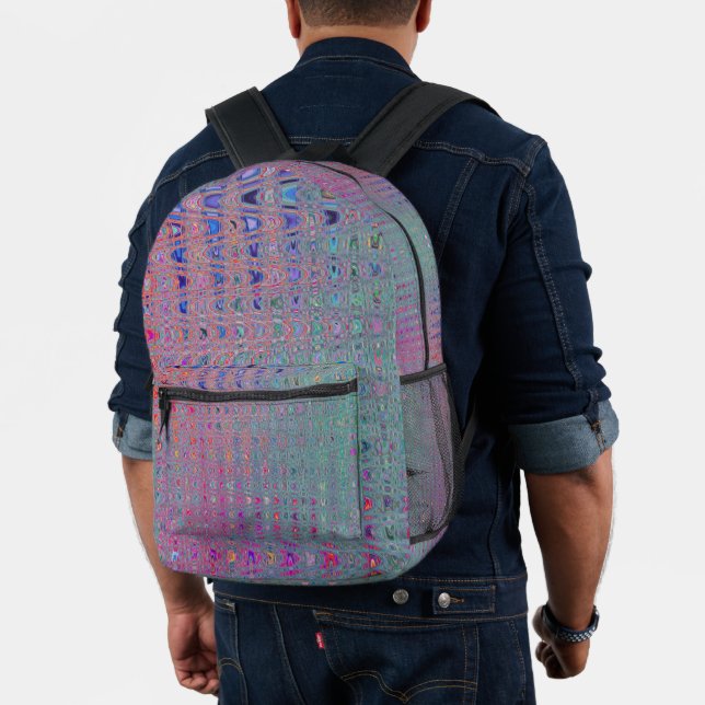 Abstrakte Kaleidoskopische Retro Boomerang Waves Bedruckter Rucksack (Insitu (Modell))