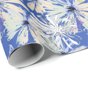 Abstrakte Kamille auf blauem Hintergrund. Geschenkpapier