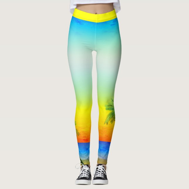 Abstrakte Karibik Tropical Sky Seascape Szene Leggings (Vorderseite)