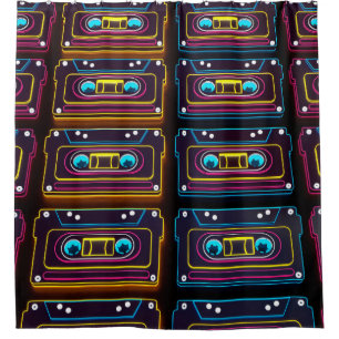 Abstrakte Kassette neon-Retro-Musik aus Backgro Duschvorhang