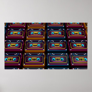 Abstrakte Kassette neon-Retro-Musik aus Backgro Poster