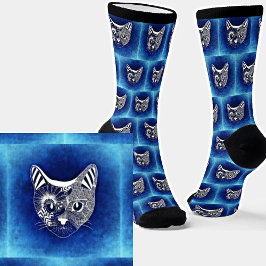 Abstrakte Katze auf blau Socken