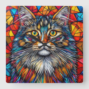 Abstrakte Katze-Illustration Quadratische Wanduhr