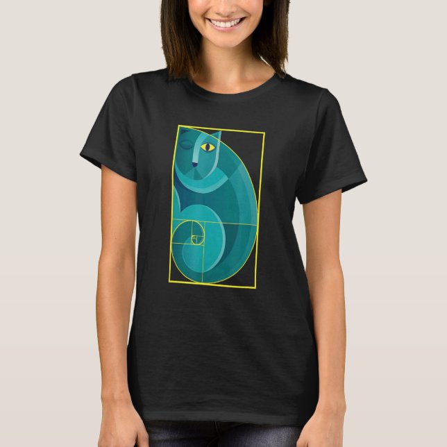 Abstrakte Katze im Fibonacci Golden Spiral T-Shirt (Vorderseite)